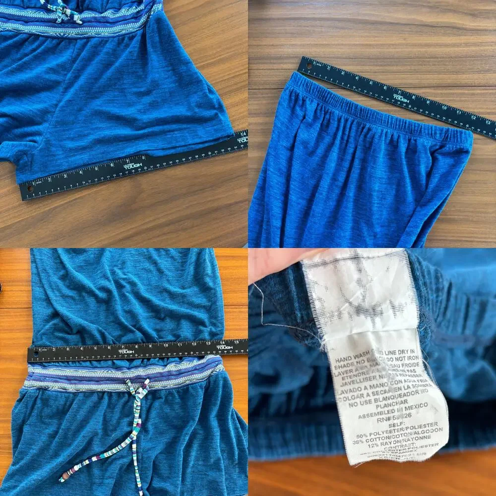 2000s Lucky Brand Bathing Suits Swim Romper Cover Up Strapless Blue Boho XS‎ / S